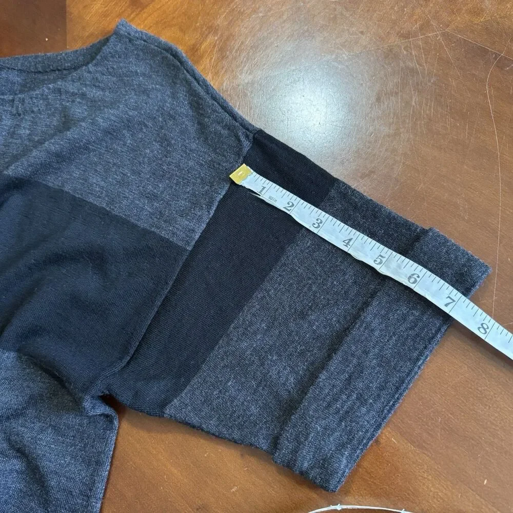 EILEEN FISHER 100% Merino Wool Italian Yarn Black Gray Sz L Sweater Top